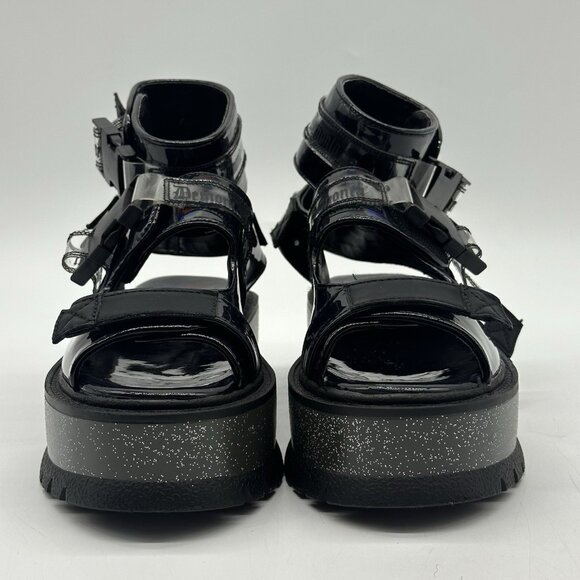 Demonia Slacker 15B Black Holo Patent Platform Ankle Cuff Sandals Women's Size 8 - Picture 8 of 10